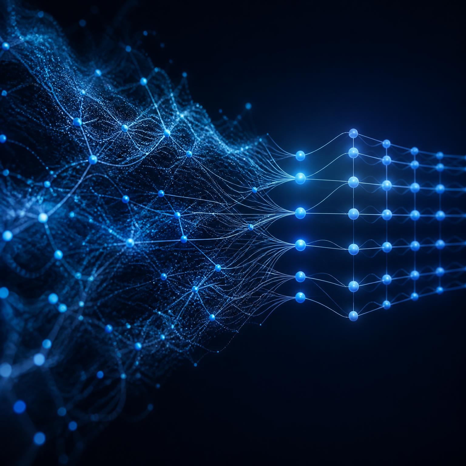 Abstract visualization of AI automation network connecting nodes